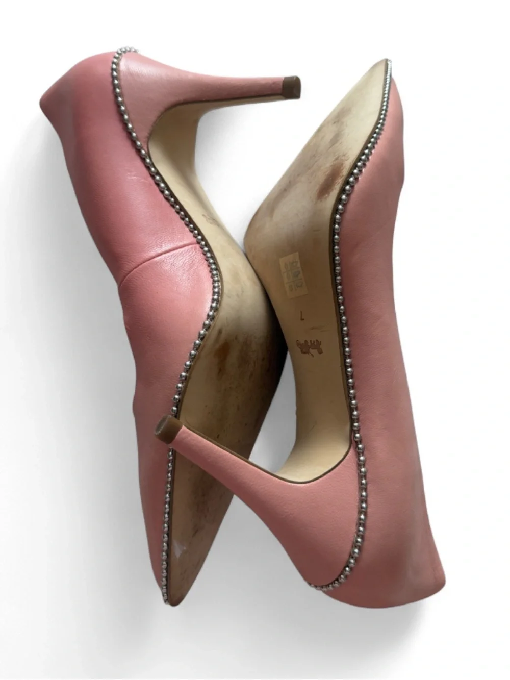 Coach Blush Pink Pointed-Toe Mid-Heel Pumps with Gold Trim